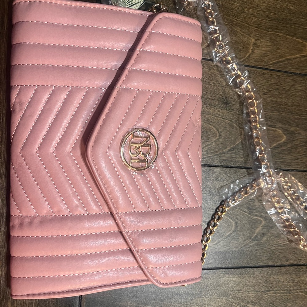 Badgley Mischka Pink Quilted Crossbody Bag